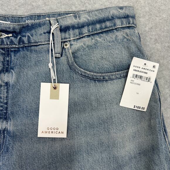 Good American Good Standard Barrel Jeans 14 Indigo High-Rise Wide Tapered Cuffed - Picture 4 of 13